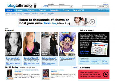 Blogtalkradio.com home page screenshot